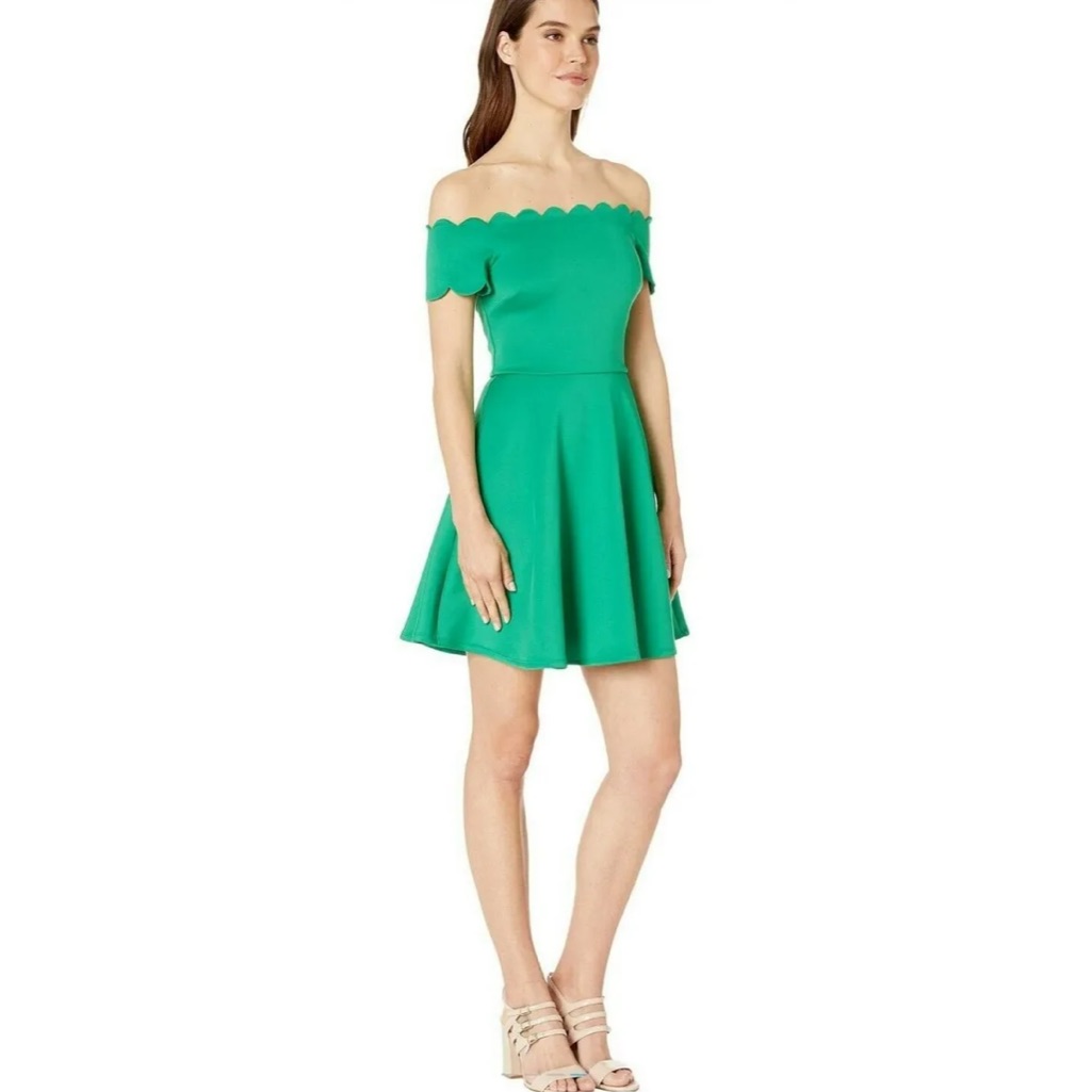 Nwt Ted Baker Green Scallop Skater Dress With Pockets